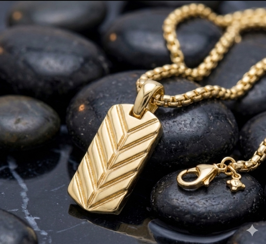 Gold Pavé Dog Tag Necklace 18 in.
