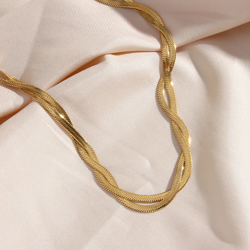 The Hypoallergenic Tarnish-Free Braided Herringbone Necklace & Bracelet Set
