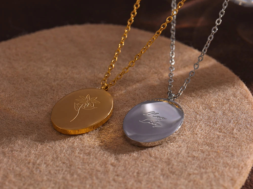 IceboyDC 14K Gold Plated Oval Birth Flower Necklace ( 18 in. )Waterproof