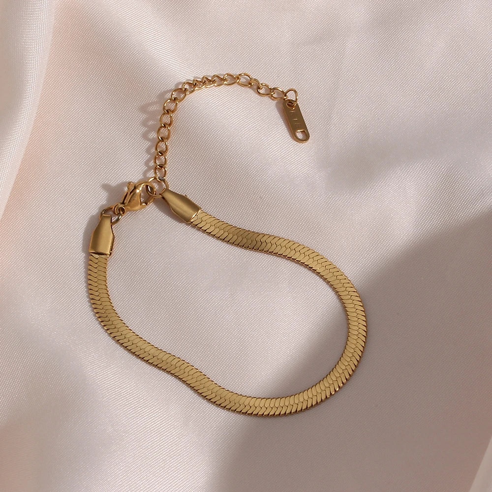 The Tarnish-Free18k Gold Plated Herringbone Chain or Bracelet