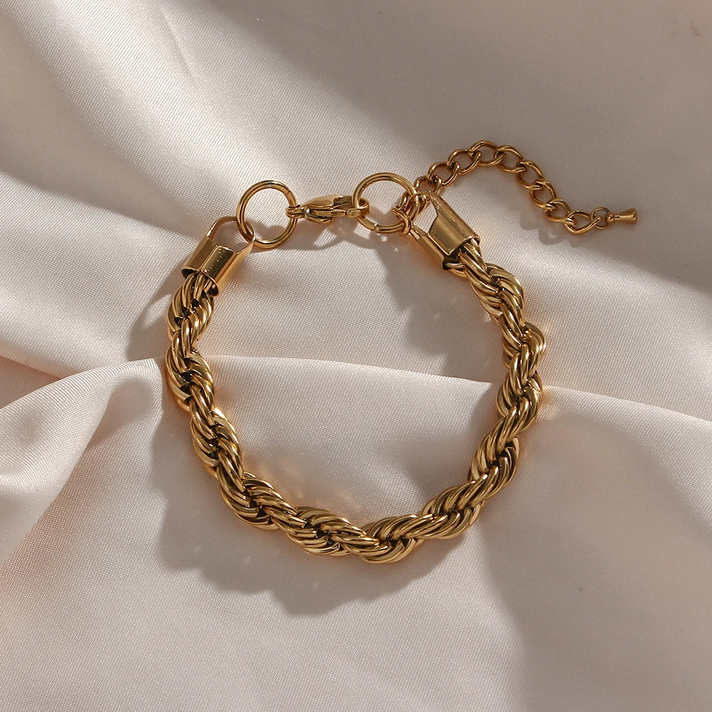 Gold Layered Rope Chain Set: Women's 18K Gold Plated Stainless Steel Necklace or Bracelet (Tarnish-Free) | IceBoyDC