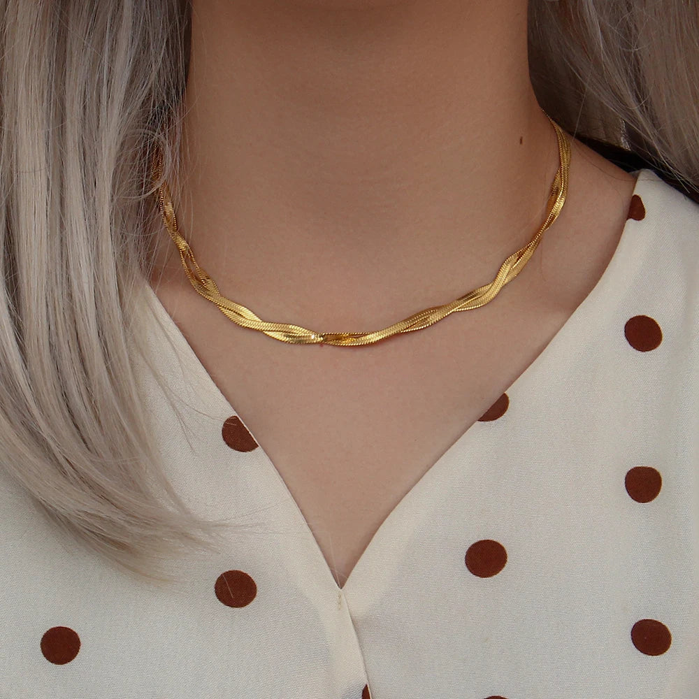 The Hypoallergenic Tarnish-Free Braided Herringbone Necklace & Bracelet Set