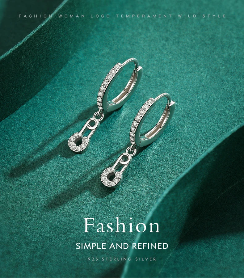 The Dangling CZ Safety Pin Drop Earrings