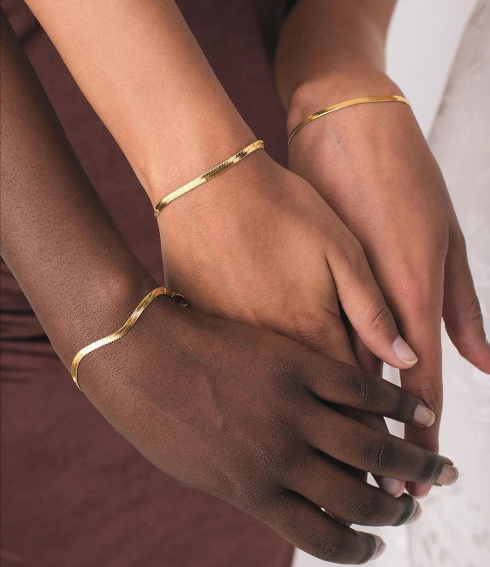 The Tarnish-Free18k Gold Plated Herringbone Chain or Bracelet