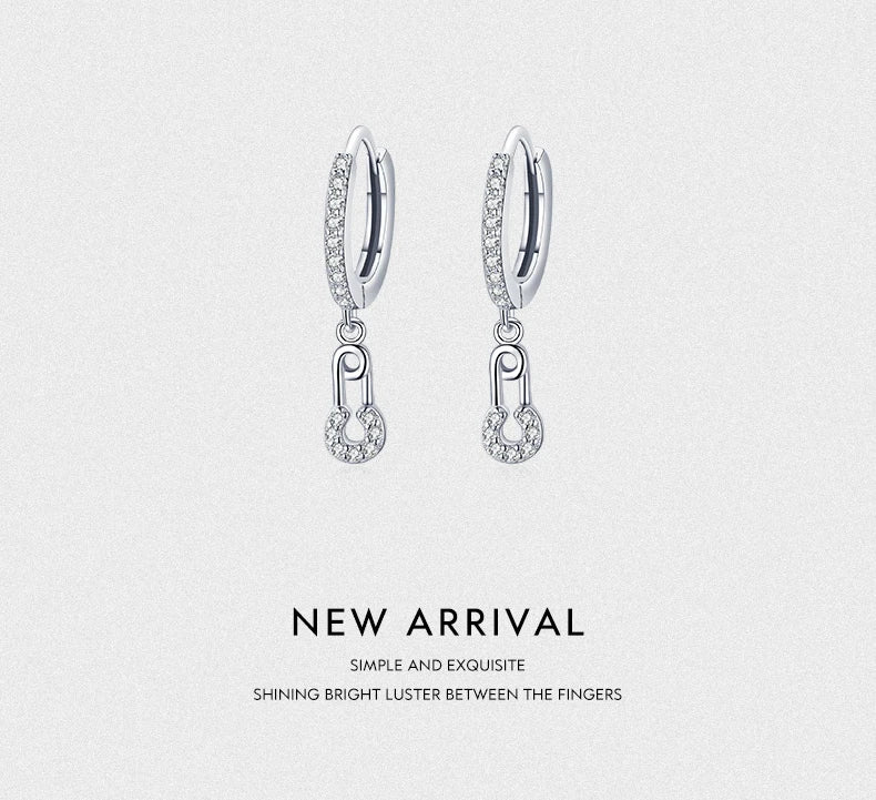 The Dangling CZ Safety Pin Drop Earrings