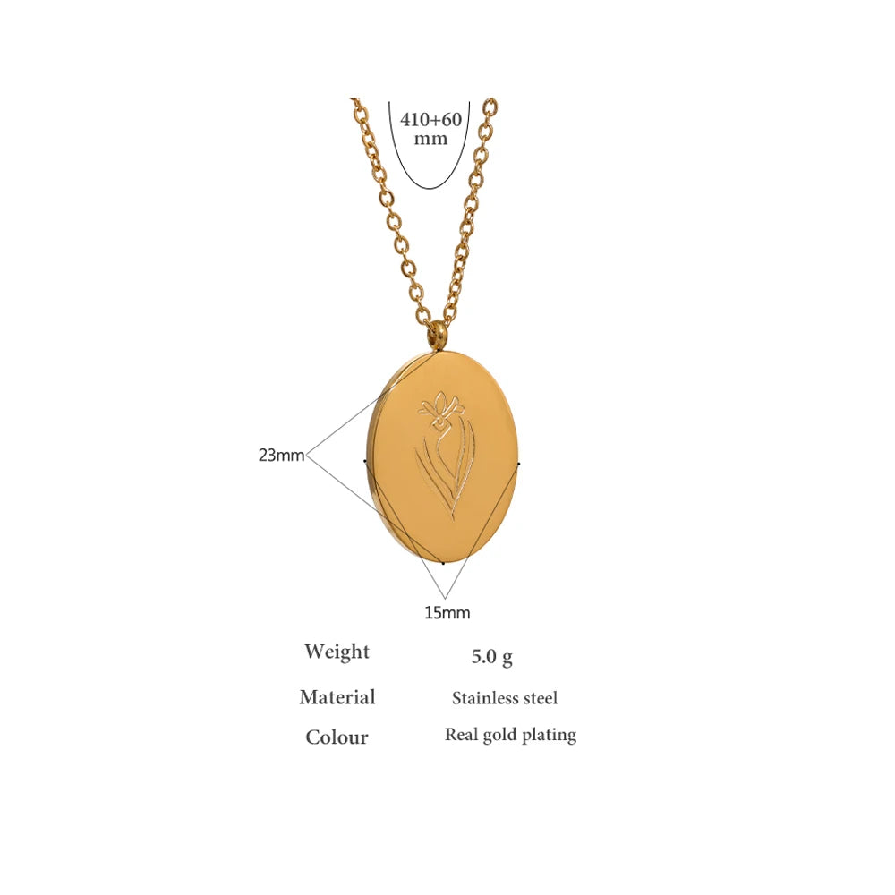 IceboyDC 14K Gold Plated Oval Birth Flower Necklace ( 18 in. )Waterproof