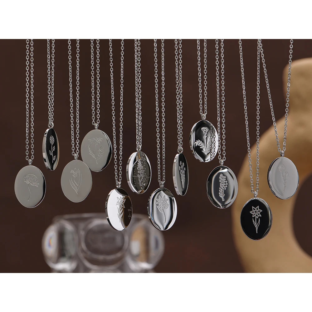 IceboyDC Sterling Silver Square Birth Flower Necklace Waterproof