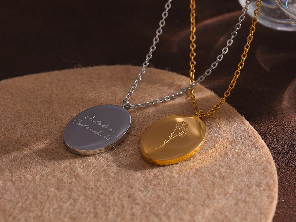 IceboyDC 14K Gold Plated Oval Birth Flower Necklace ( 18 in. )Waterproof