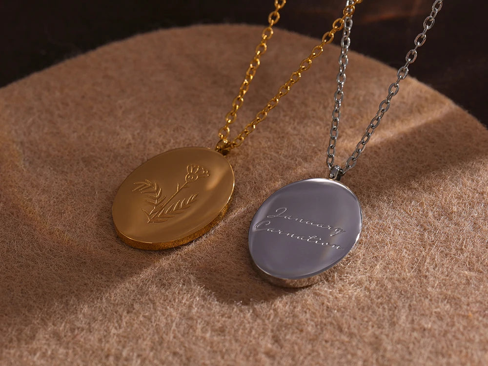 IceboyDC 14K Gold Plated Oval Birth Flower Necklace ( 18 in. )Waterproof