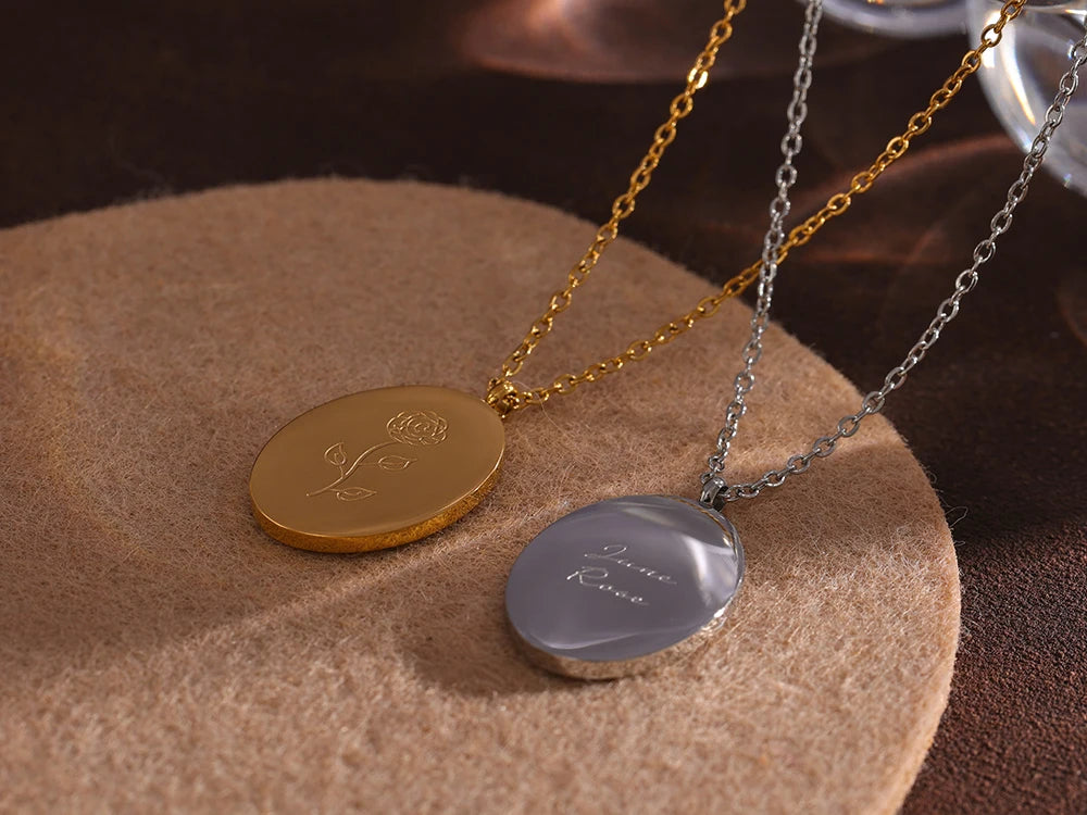 IceboyDC 14K Gold Plated Oval Birth Flower Necklace ( 18 in. )Waterproof