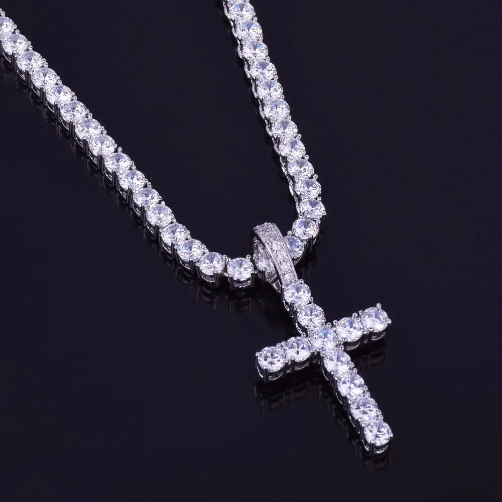 The IceBoyDC 4mm Tennis Chain Cross Pendant Necklace AAAA Zircon
