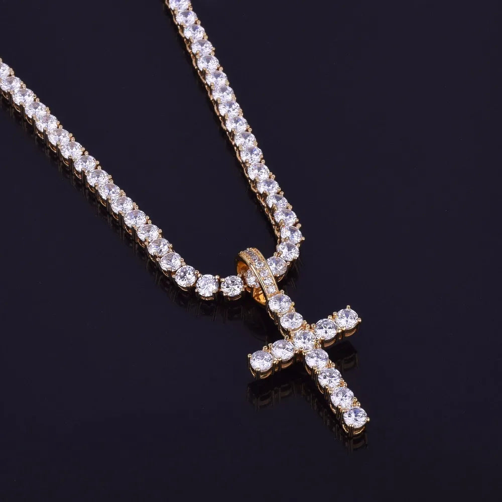 The IceBoyDC 4mm Tennis Chain Cross Pendant Necklace AAAA Zircon