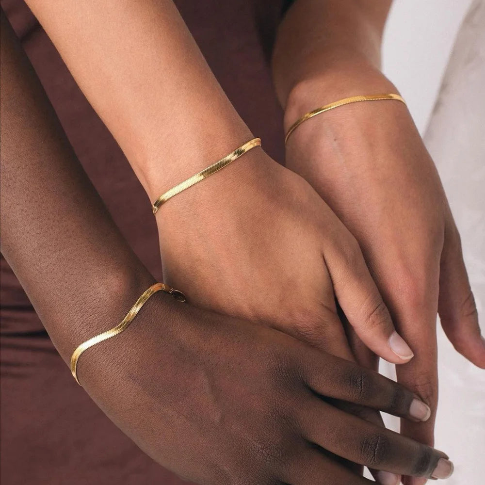 The Tarnish-Free18k Gold Plated Herringbone Chain or Bracelet