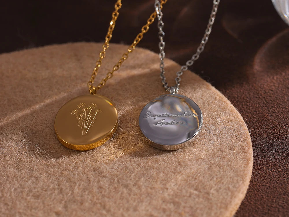 IceboyDC 14K Gold Plated Oval Birth Flower Necklace ( 18 in. )Waterproof