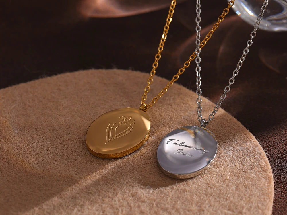 IceboyDC 14K Gold Plated Oval Birth Flower Necklace ( 18 in. )Waterproof
