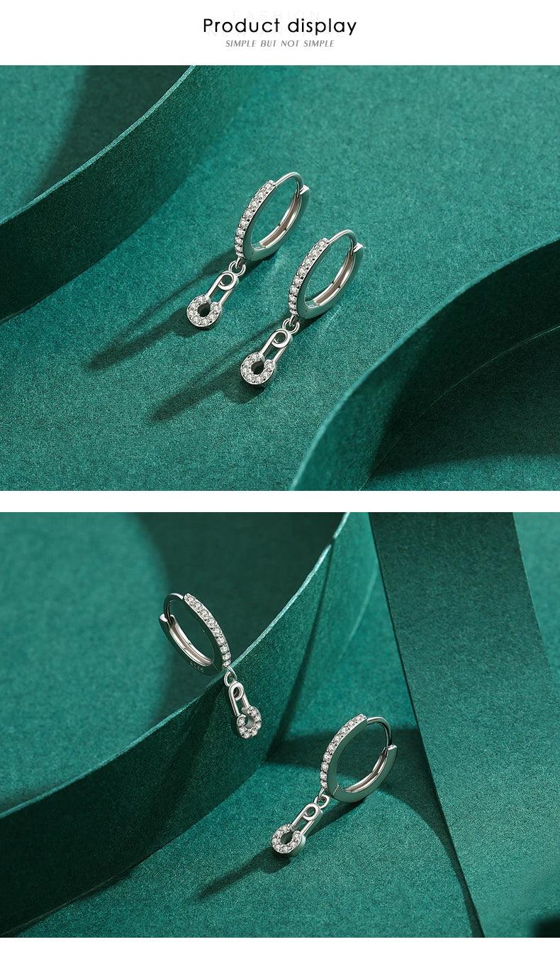 The Dangling CZ Safety Pin Drop Earrings