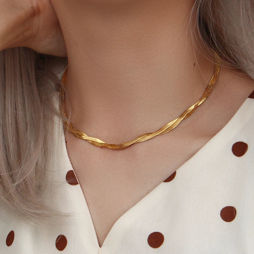 The Hypoallergenic Tarnish-Free Braided Herringbone Necklace & Bracelet Set