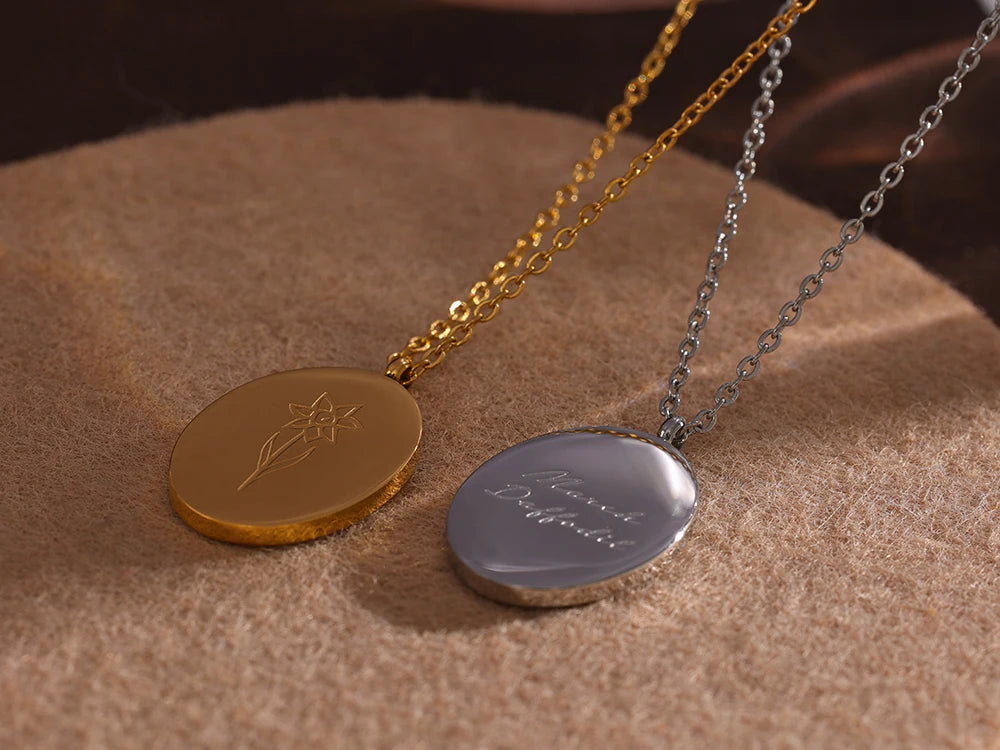 IceboyDC 14K Gold Plated Oval Birth Flower Necklace ( 18 in. )Waterproof