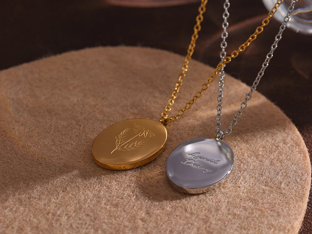 IceboyDC 14K Gold Plated Oval Birth Flower Necklace ( 18 in. )Waterproof