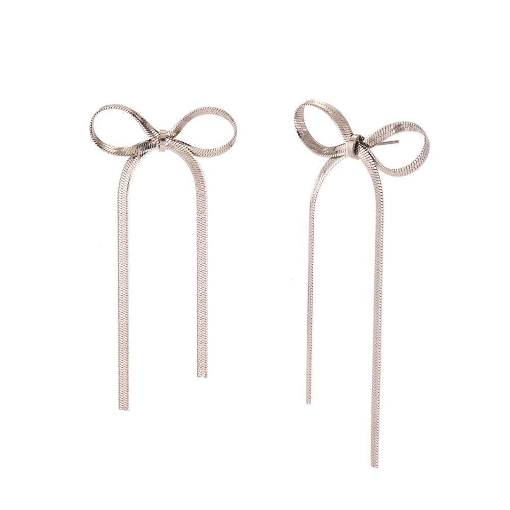 Dangly Blade Chain Bow Drop Earrings | Tarnish-Free 18K Gold Plated