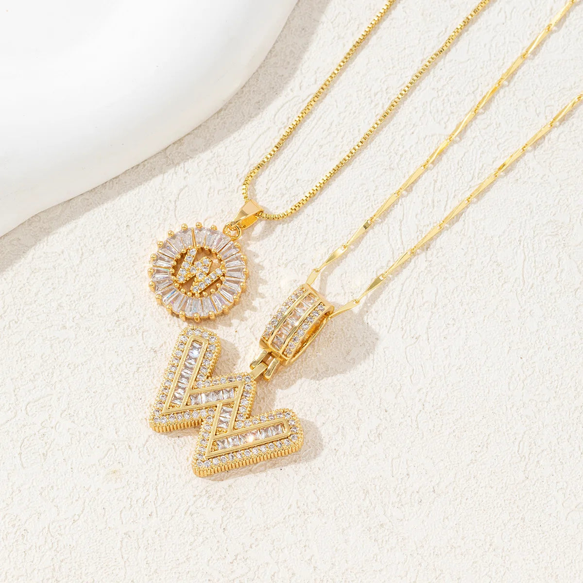 The IceBoyDC 2Pcs Dainty Zircon Signature Initial Necklace