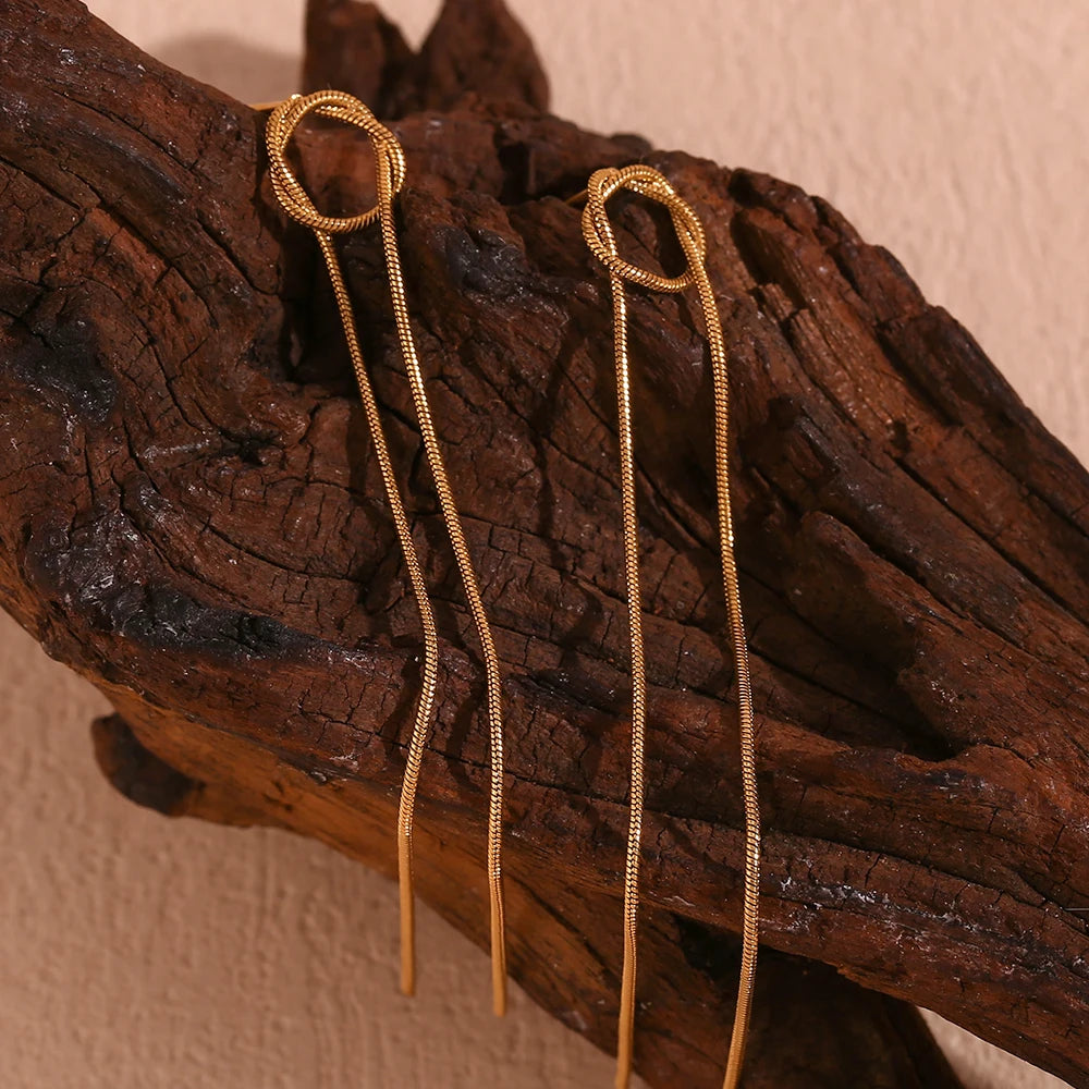 Dangly Circular Wire Snake Chain Tassel Earrings | 18K Gold Plated Women’s