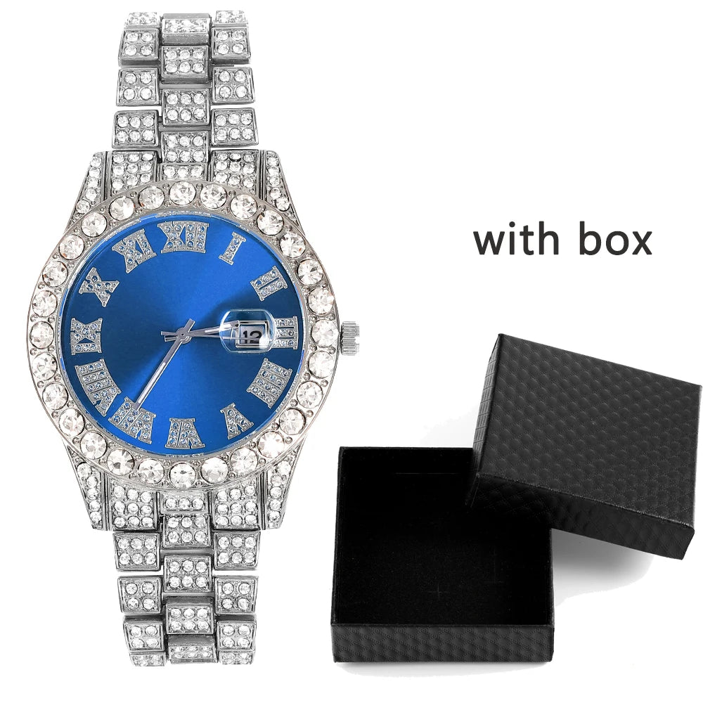 IceBoyDC: 16mm Iced Out Cuban Link Chain, Watch, Cross Pendant Necklace and Bracelet Set (Hip Hop Jewelry for Men & Women)