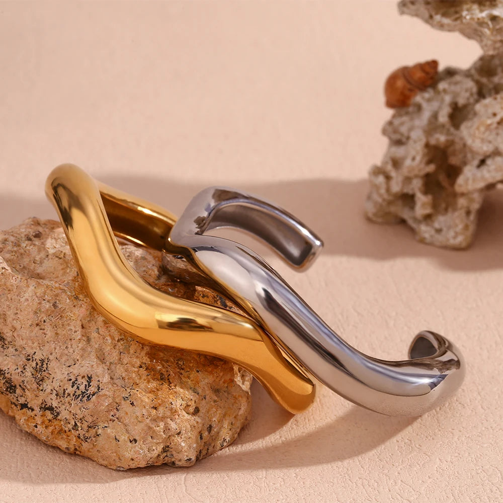 The 18K Gold Plated Exaggerated Liquid Wave Bangle Bracelet