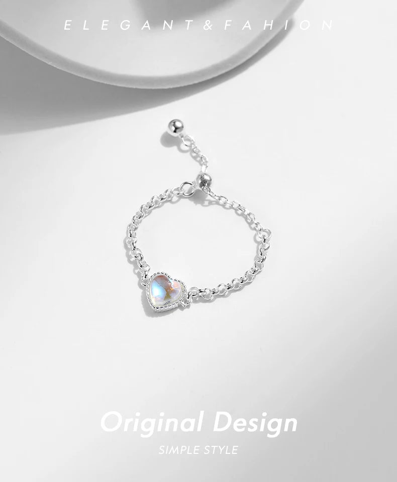 The IceBoyDC Adjustable Moonstone Heart Ring