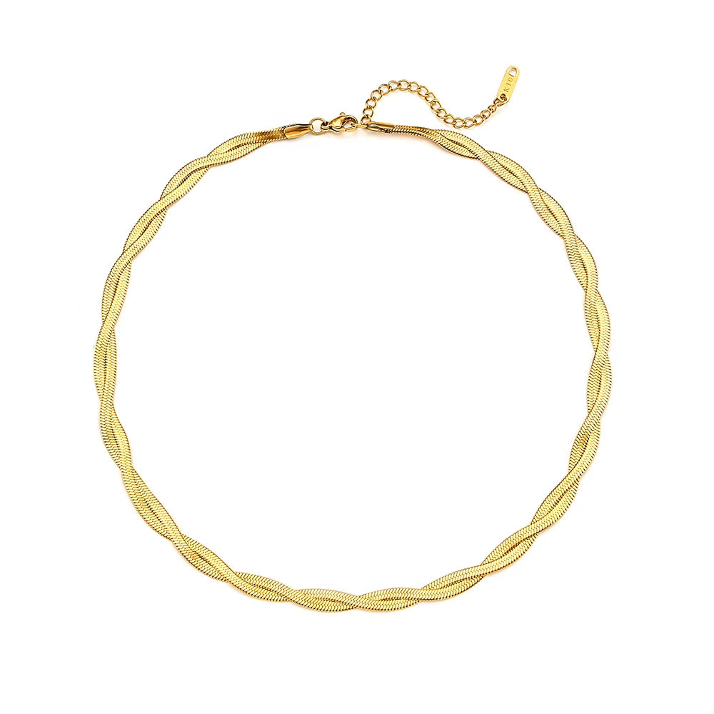 The Hypoallergenic Tarnish-Free Braided Herringbone Necklace & Bracelet Set