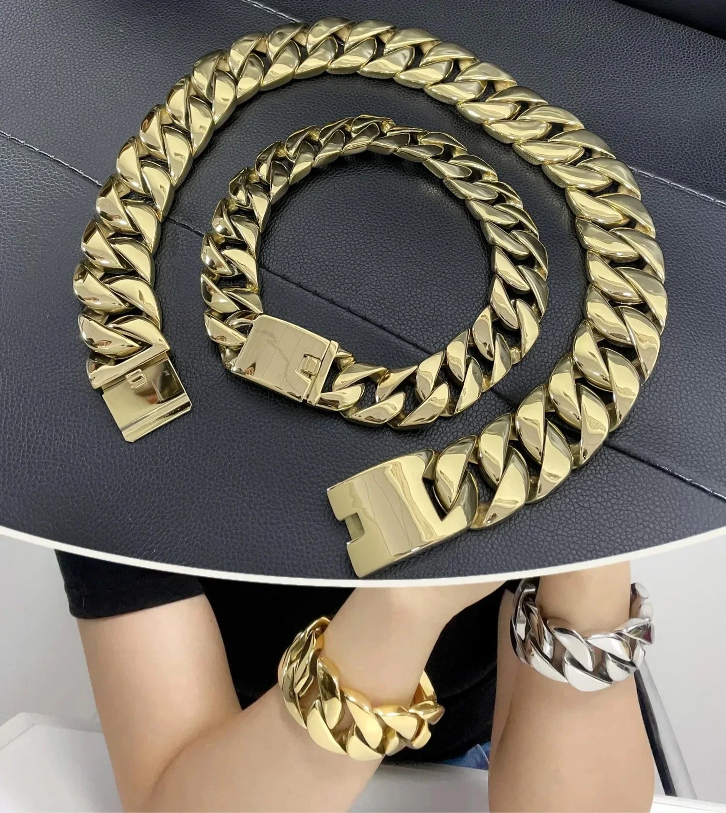 IceBoyDC's Men's 32mm Thick 14k Gold-Plated Cuban Link Chain Bracelet and/or Necklace -Waterproof, Non-Tarnish