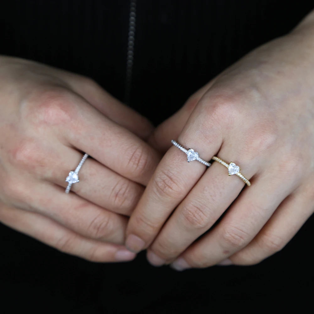 The Dainty Minimalist Heart Zirconia Band