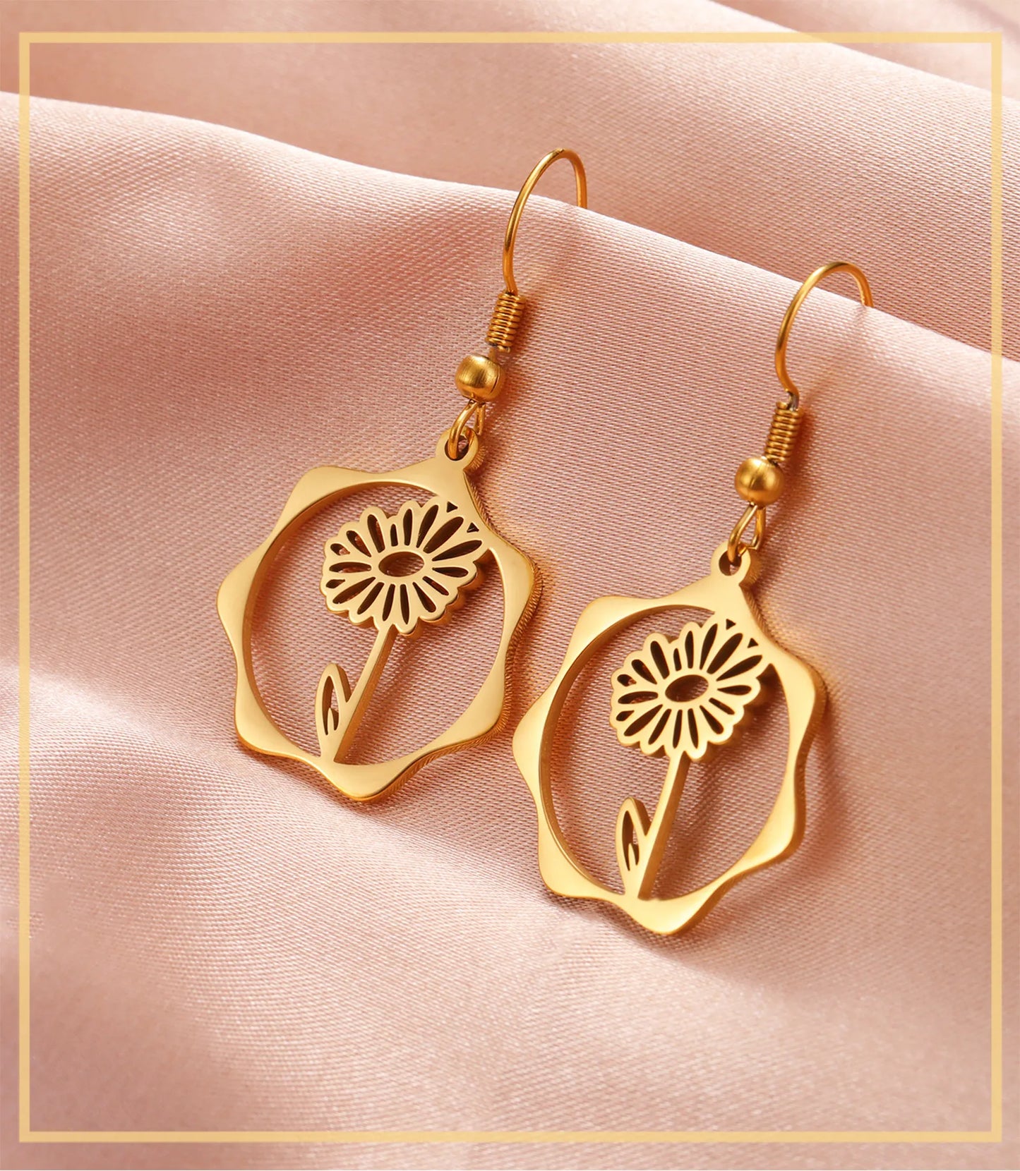 IceBoyDCTarnish-Resistant Birth Flower Dangle Earrings (Gold)