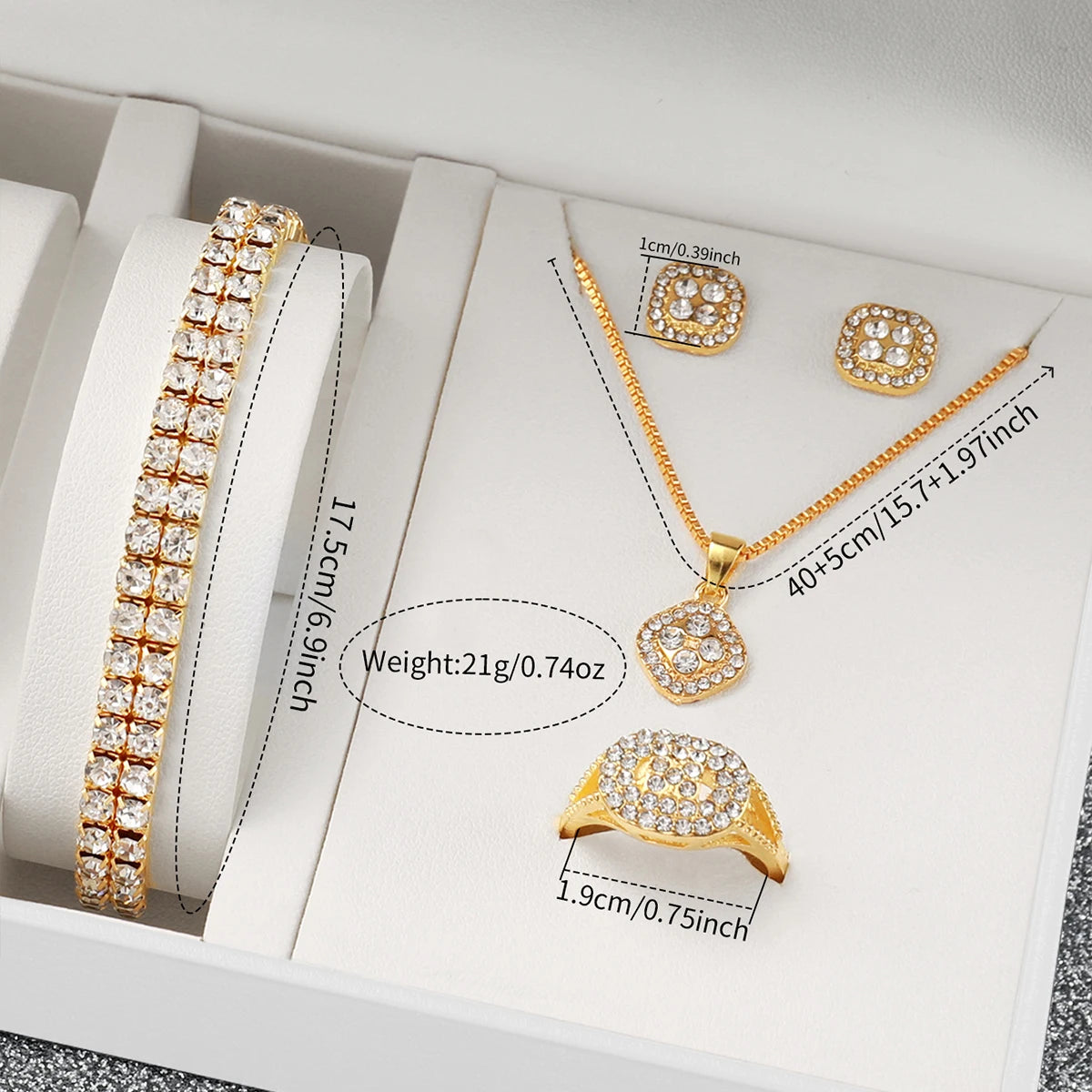 6PCS Fashion Full Diamond Women's Watch Gold Steel Band Analog Quartz Watches Jewelry Set(Without Box)