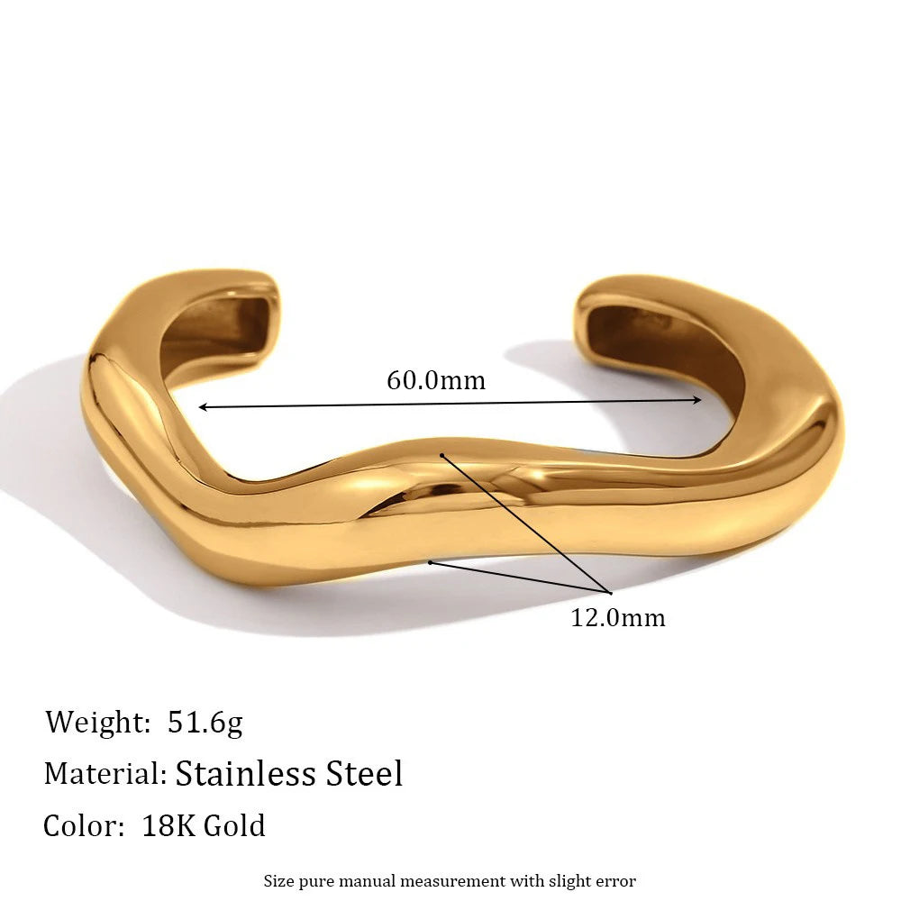 The 18K Gold Plated Exaggerated Liquid Wave Bangle Bracelet