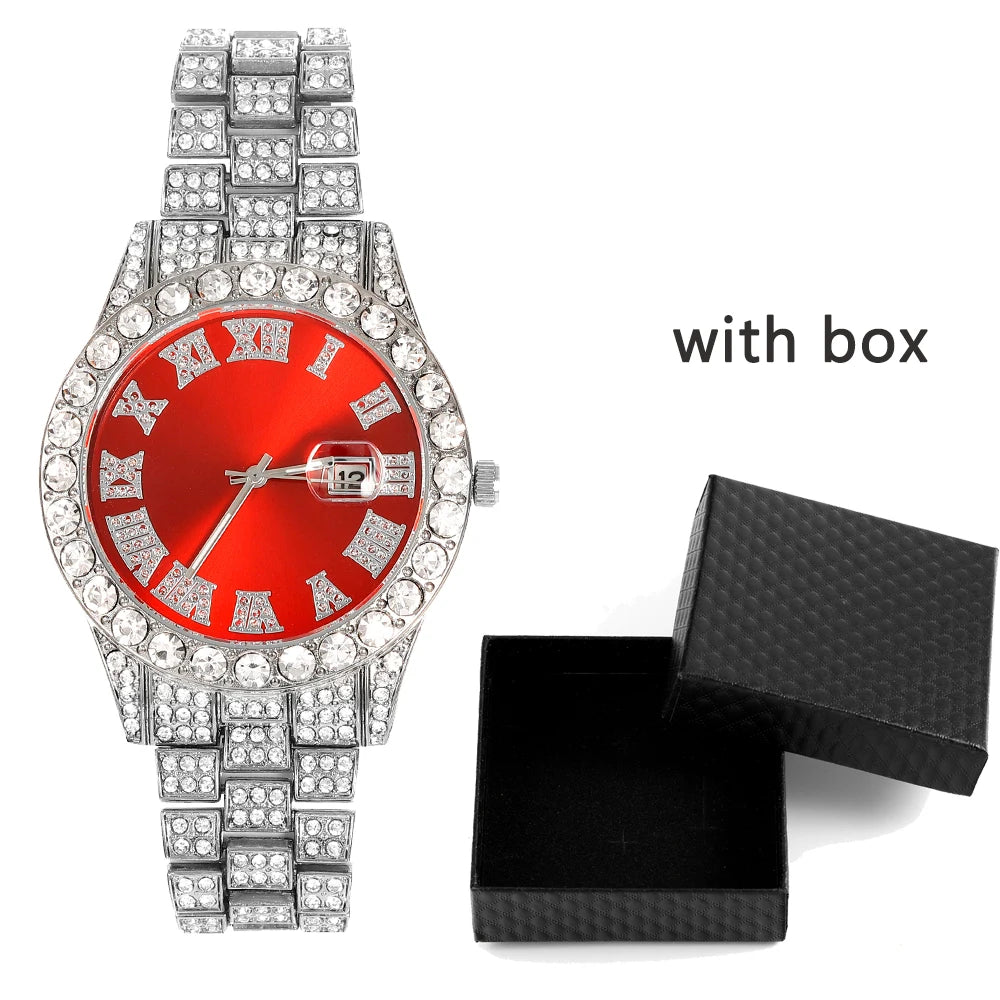 IceBoyDC: 16mm Iced Out Cuban Link Chain, Watch, Cross Pendant Necklace and Bracelet Set (Hip Hop Jewelry for Men & Women)