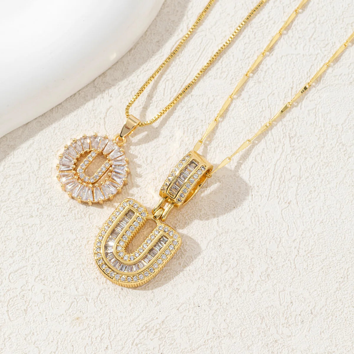 The IceBoyDC 2Pcs Dainty Zircon Signature Initial Necklace