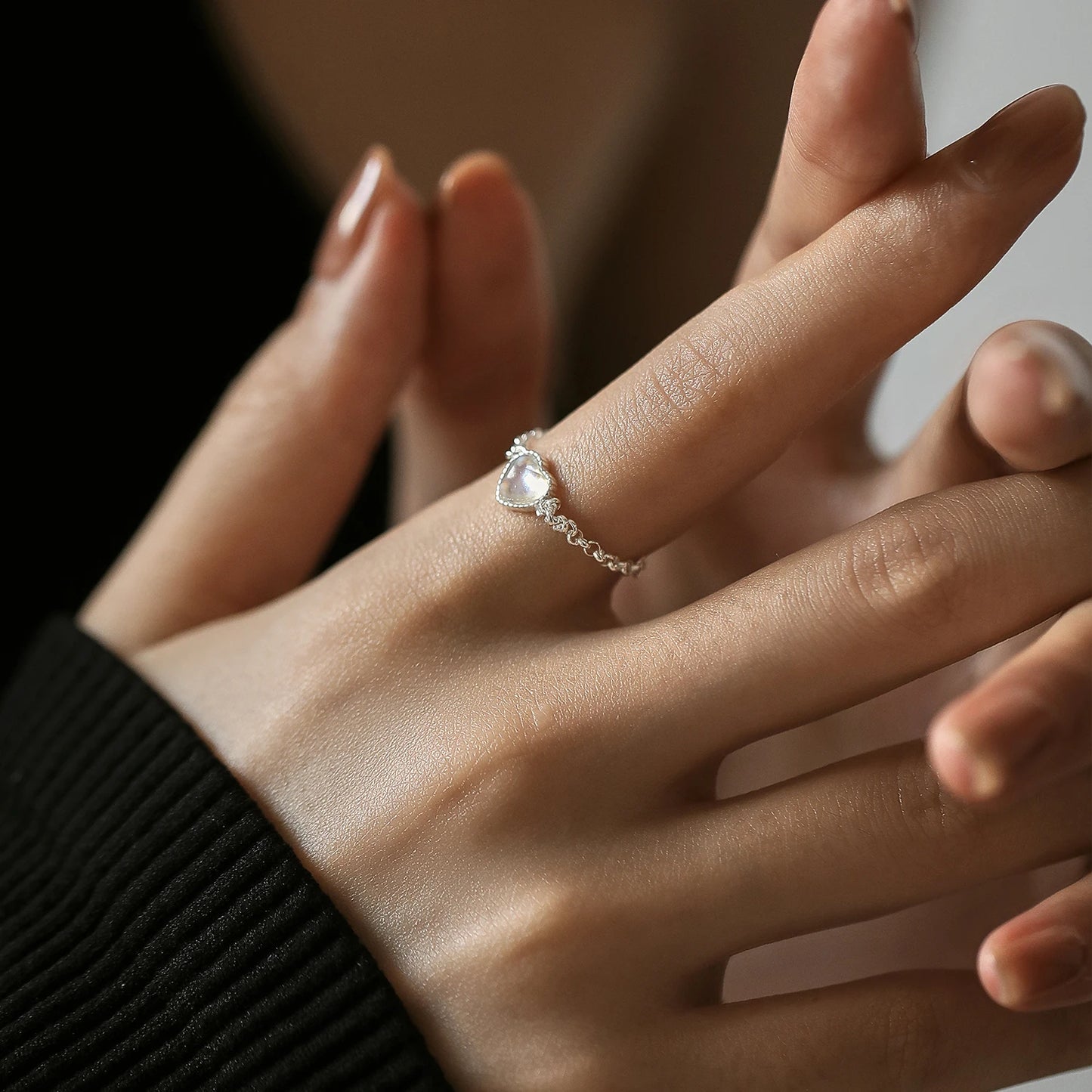The IceBoyDC Adjustable Moonstone Heart Ring