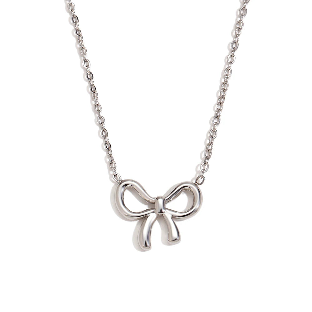 Tarnish Free 18K Gold Plated Simple Bow Earrings & Necklace Set