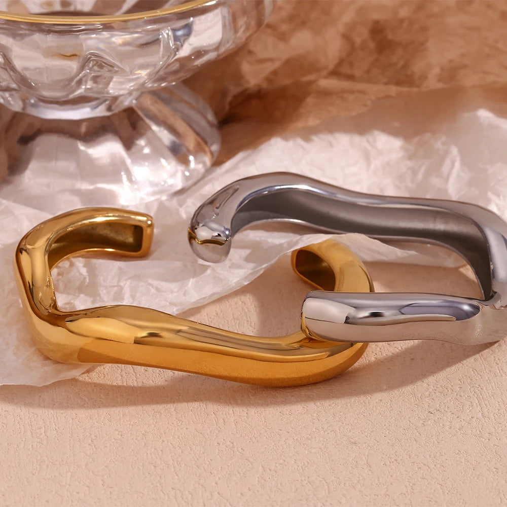 The 18K Gold Plated Exaggerated Liquid Wave Bangle Bracelet