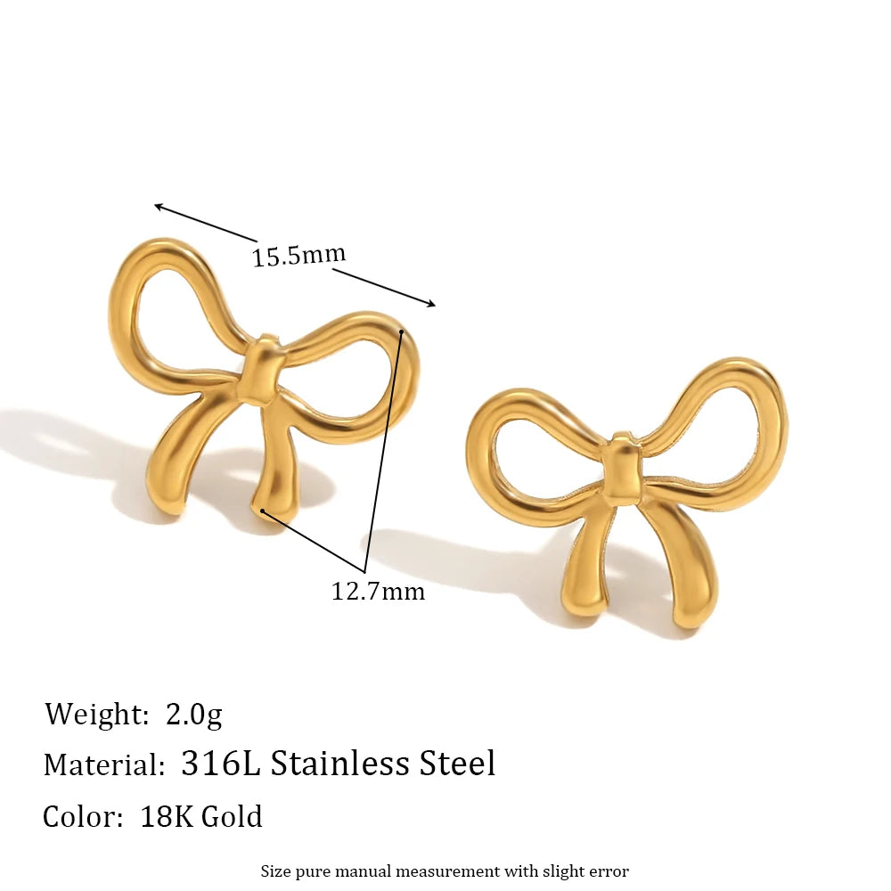Tarnish Free 18K Gold Plated Simple Bow Earrings & Necklace Set