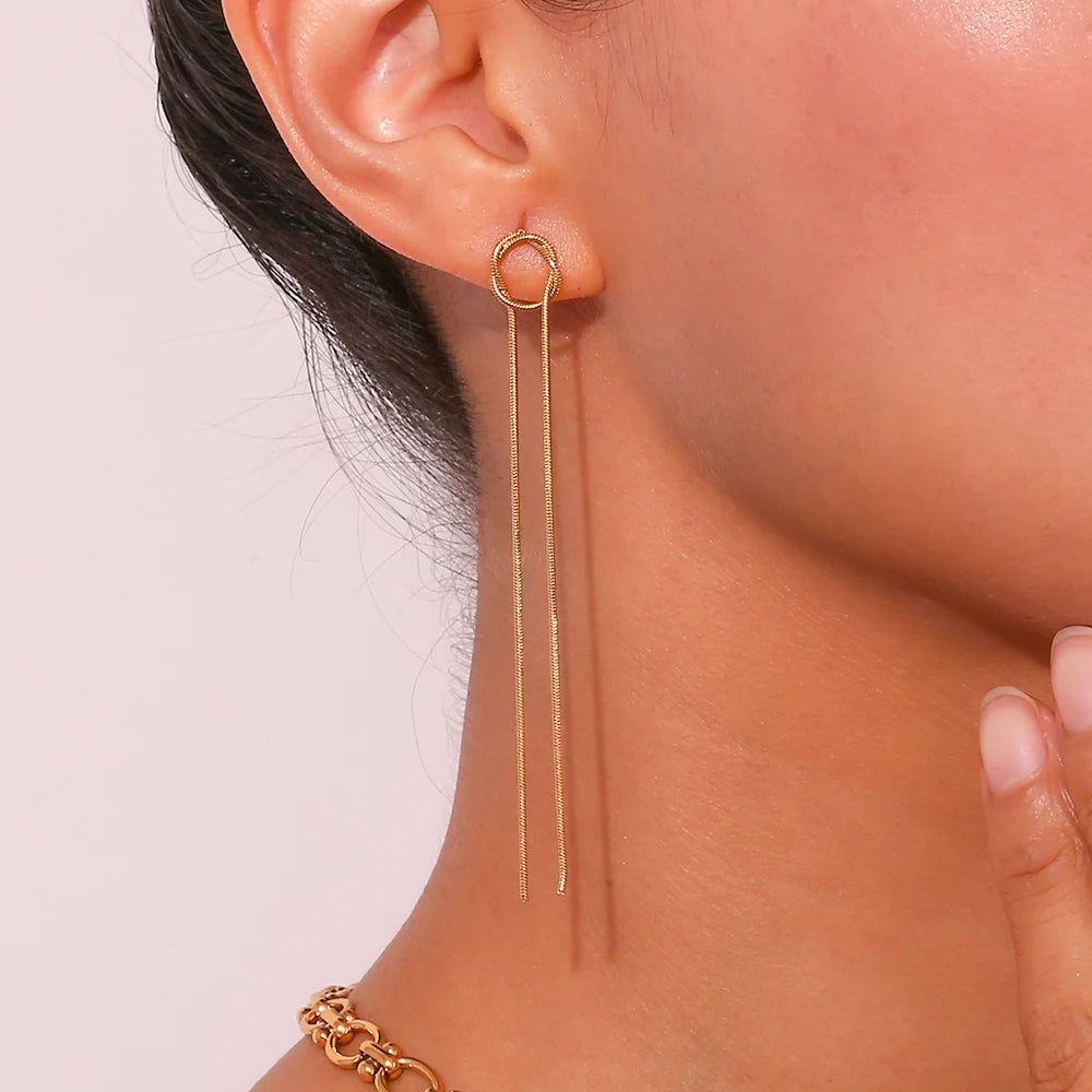 Dangly Circular Wire Snake Chain Tassel Earrings | 18K Gold Plated Women’s