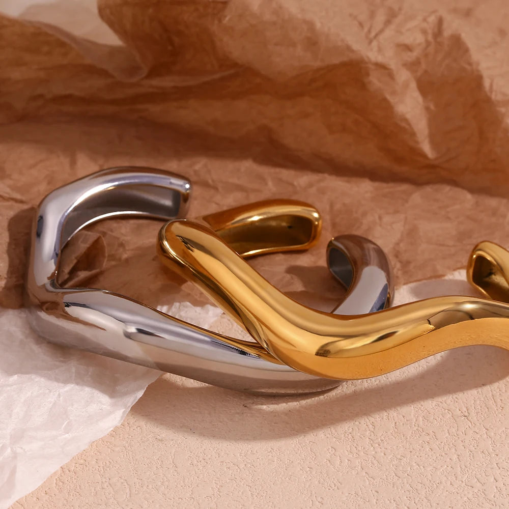 The 18K Gold Plated Exaggerated Liquid Wave Bangle Bracelet