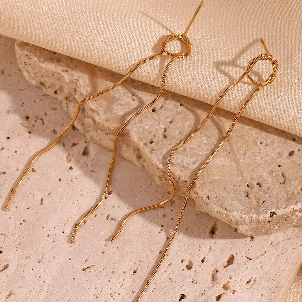 Dangly Circular Wire Snake Chain Tassel Earrings | 18K Gold Plated Women’s