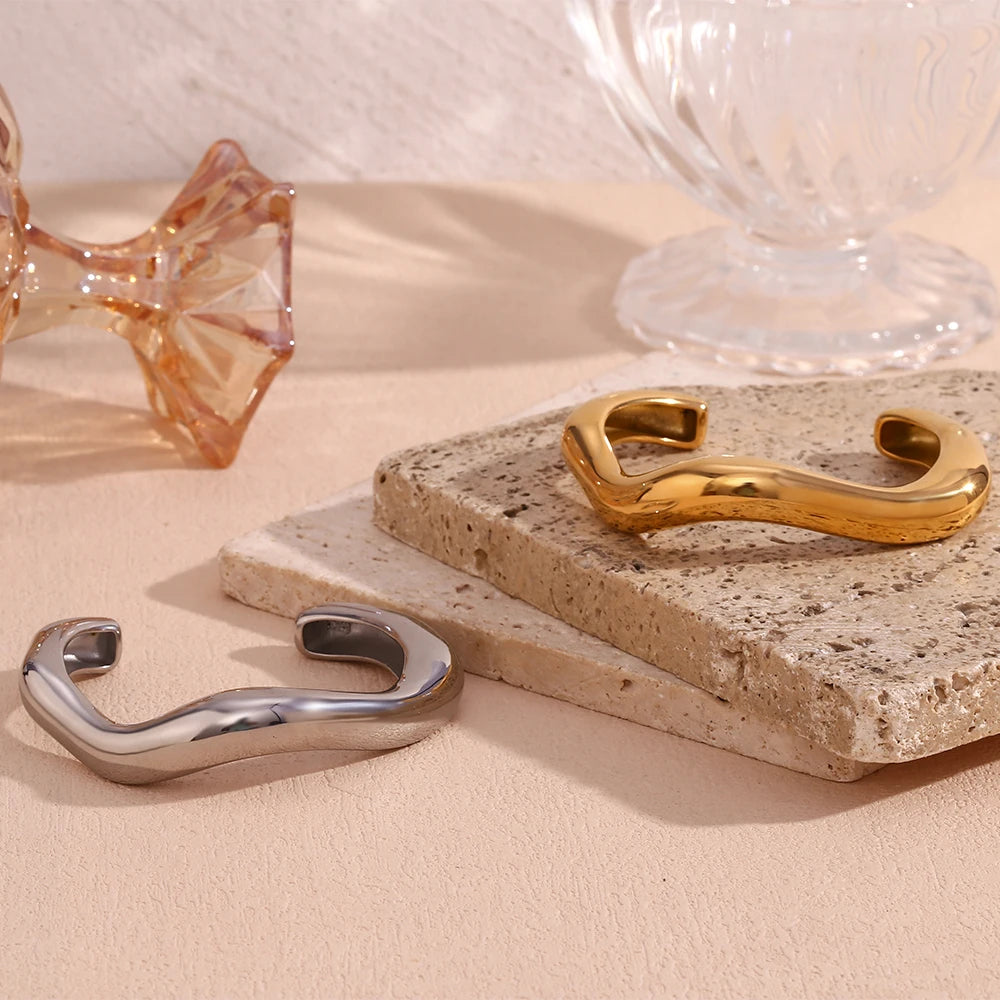 The 18K Gold Plated Exaggerated Liquid Wave Bangle Bracelet