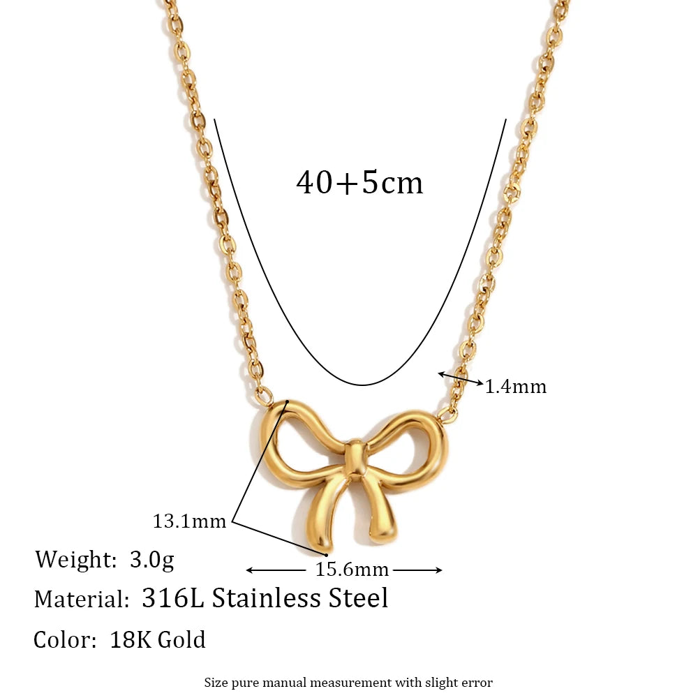 Tarnish Free 18K Gold Plated Simple Bow Earrings & Necklace Set