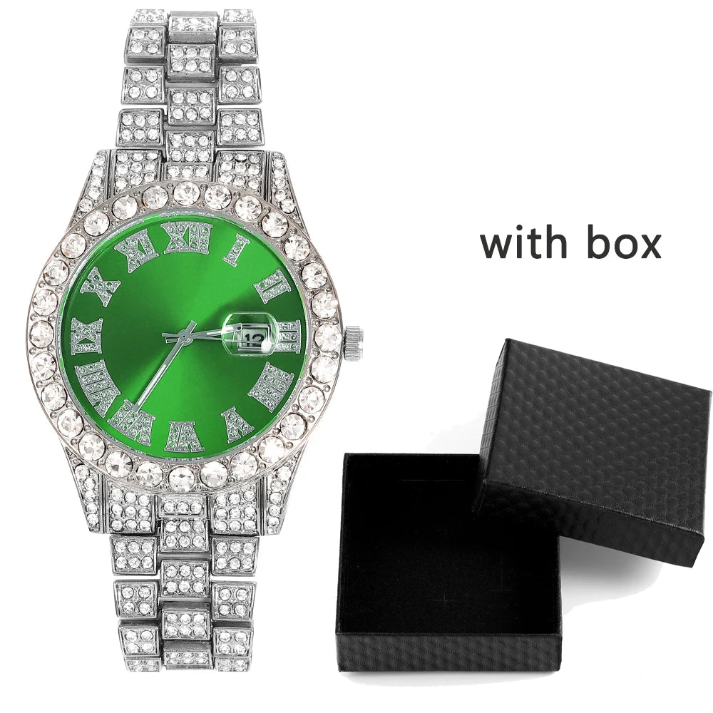 IceBoyDC: 16mm Iced Out Cuban Link Chain, Watch, Cross Pendant Necklace and Bracelet Set (Hip Hop Jewelry for Men & Women)