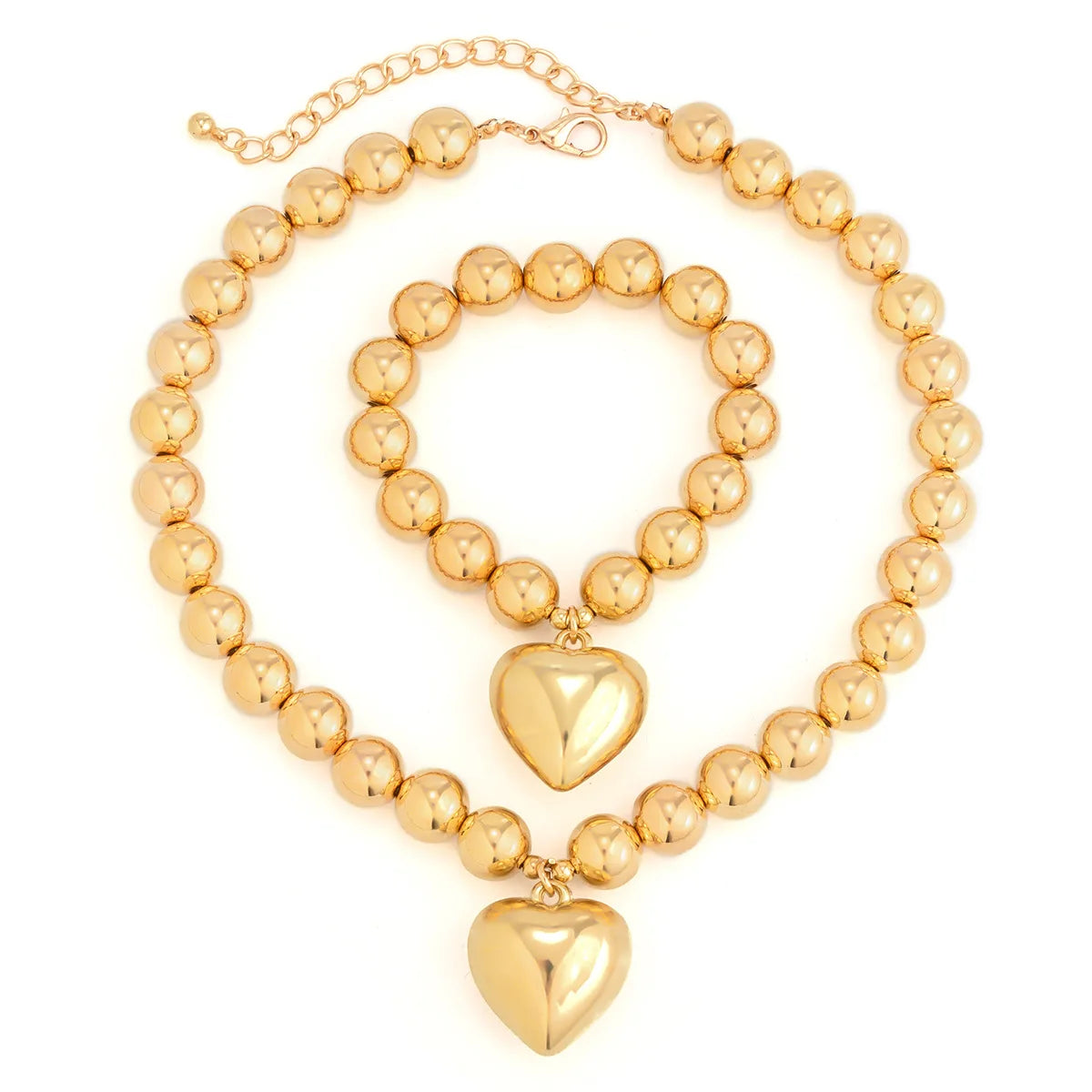 The Chunky Gold Heart : Necklace & Bracelet Set by IceBoyDC (14k Gold-Plated, Hypoallergenic)
