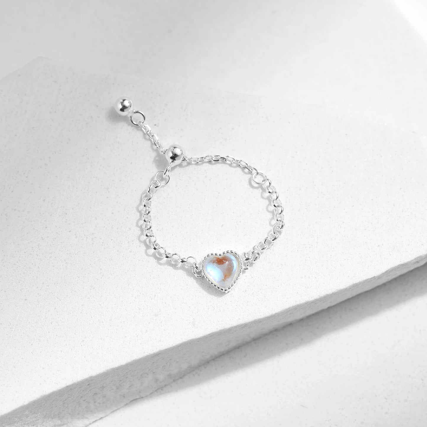 The IceBoyDC Adjustable Moonstone Heart Ring