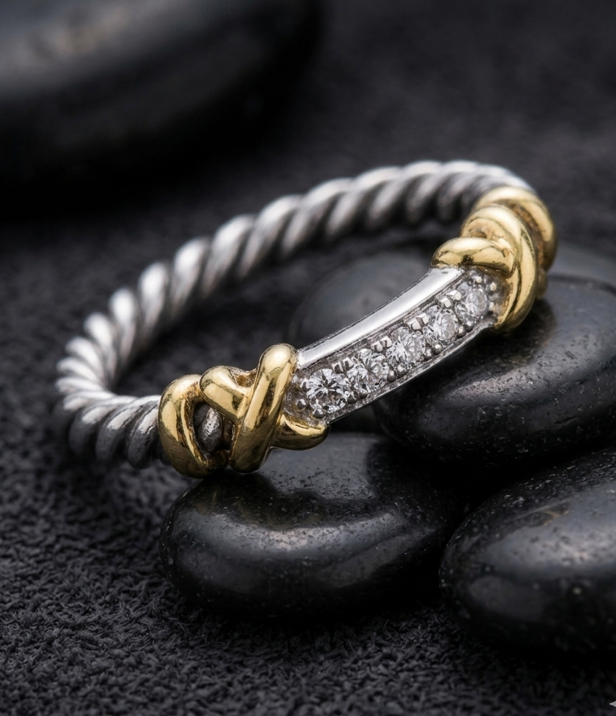 Twisted Cable Pavé Cuff Ring
